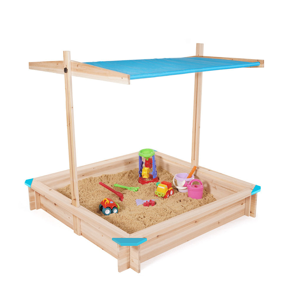 BAC À SABLE BOIS AVEC TOIT OUVRANT BLEU