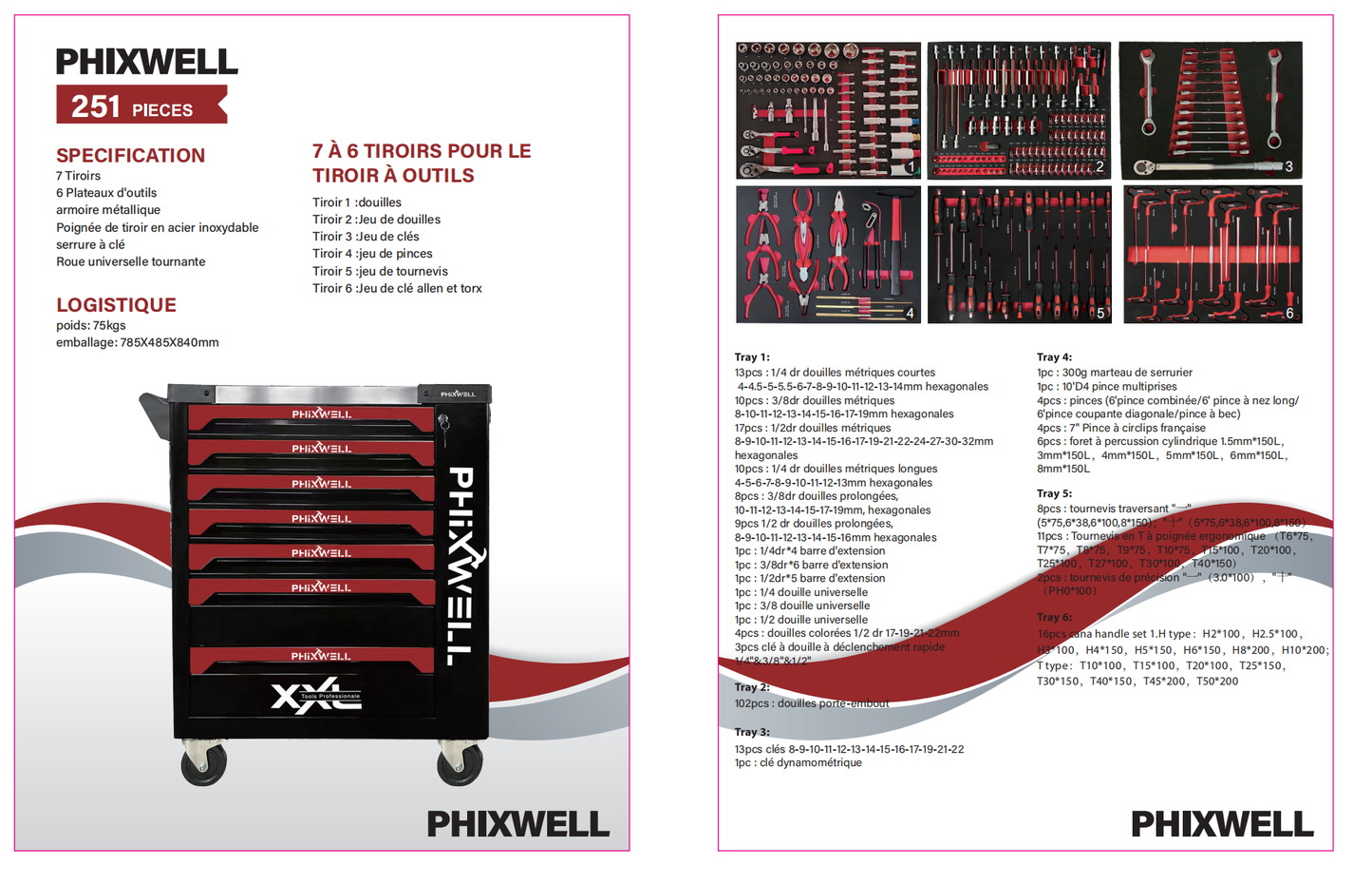 Servante d’atelier 7 tiroirs avec 251 outils – PHIXWELL | Coffre à outils professionnel