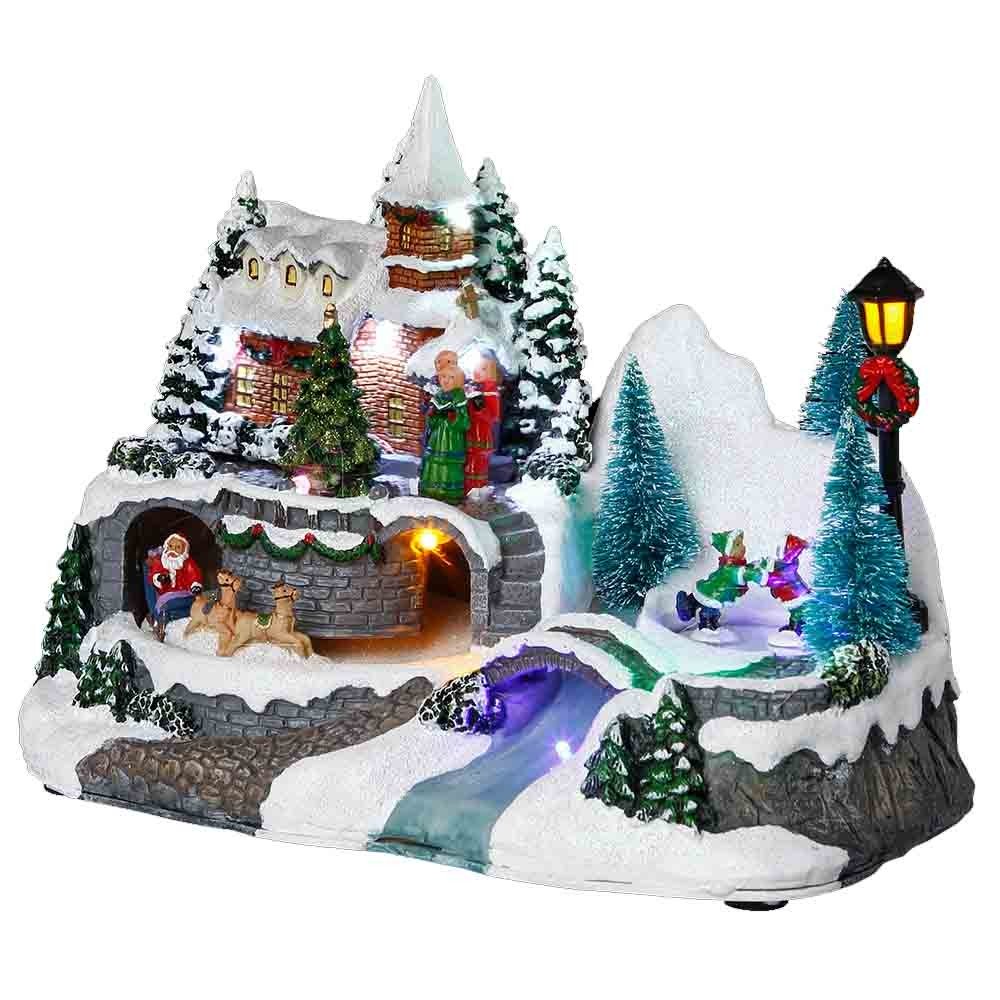 VILLAGE DE NOEL À PILES ÉGLISE AVEC ENFANTS