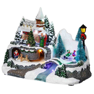 VILLAGE DE NOEL À PILES ÉGLISE AVEC ENFANTS