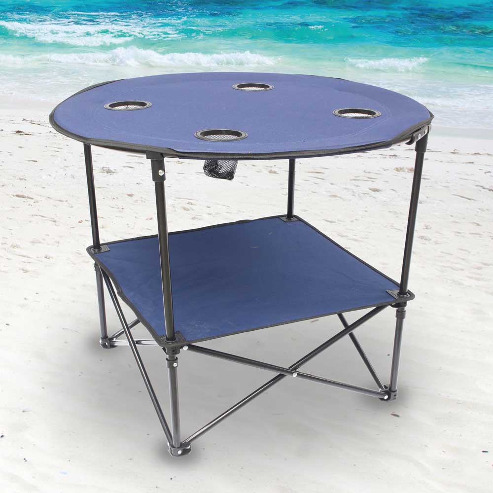 TABLE PIQUE-NIQUE PLIANTE AVEC ÉTAGÈRE (4) & TABLE PIQUE-NIQUE PLIANTE AVEC ÉTAGÈRE BLEUE (1)