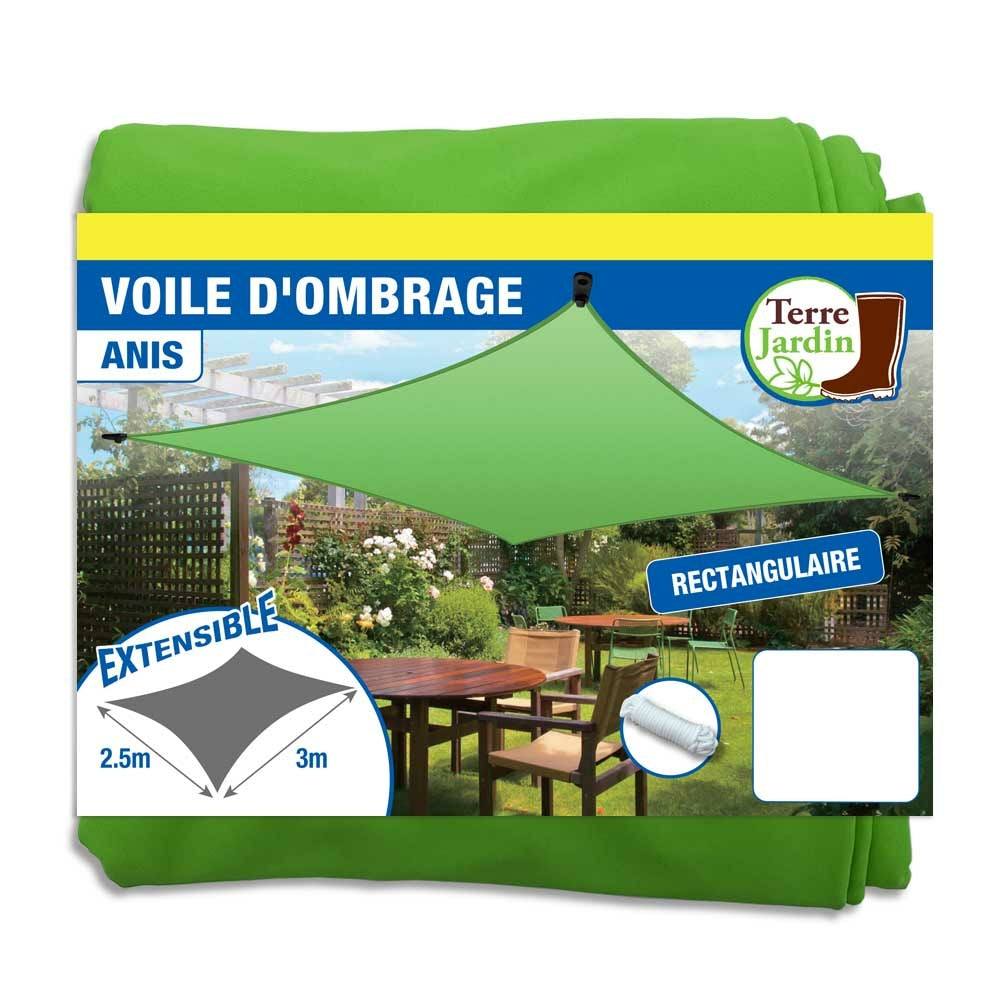 VOILE D'OMBRAGE EXTENSIBLE RECTANGULAIRE (6) & VOILE D'OMBRAGE EXTENSIBLE 2,5 X 3 M ANIS
